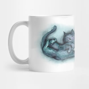 Sleepy Blue Blob Cat - Hand Painted in Watercolour Mug